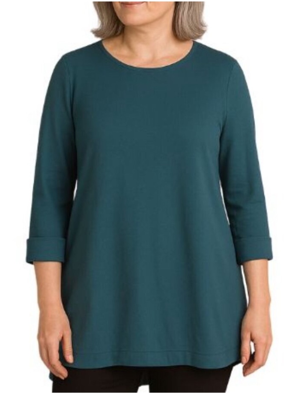 NWT Eileen Fisher Teal Crepe Round Neck Tunic- size L